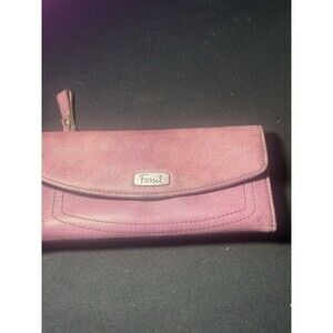 Fossil Women’s Purple Mauve Leather Wallet - Trifold Wallet W/snap Closure 7x4x1